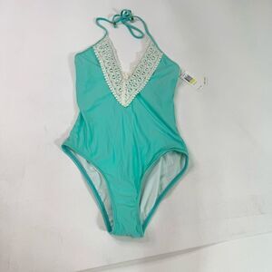Ella Moss One Piece Swimsuit Womens Medium New Sea Green Halter Lace Beach